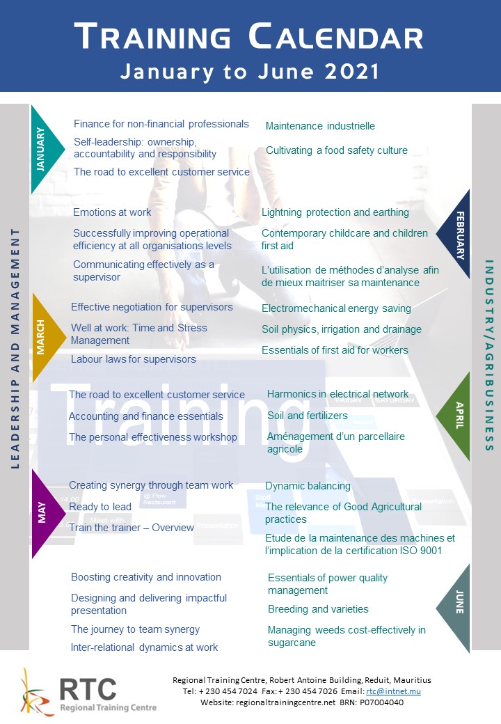 Training calendar Jan-June 2021